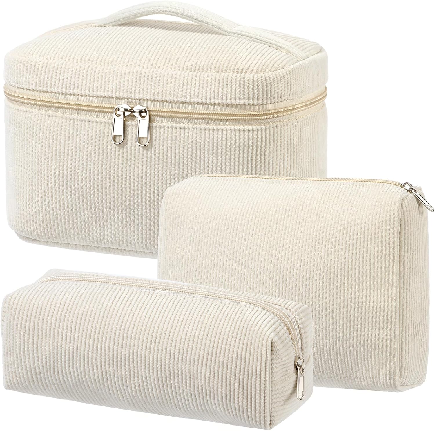 Set van 3 make-uptassen voor dames met bloemenpatroon, toilettas, grote toilettas, draagbare make-uptas voor reizen en dagelijks gebruik, pollen, roze, rustieke bloem