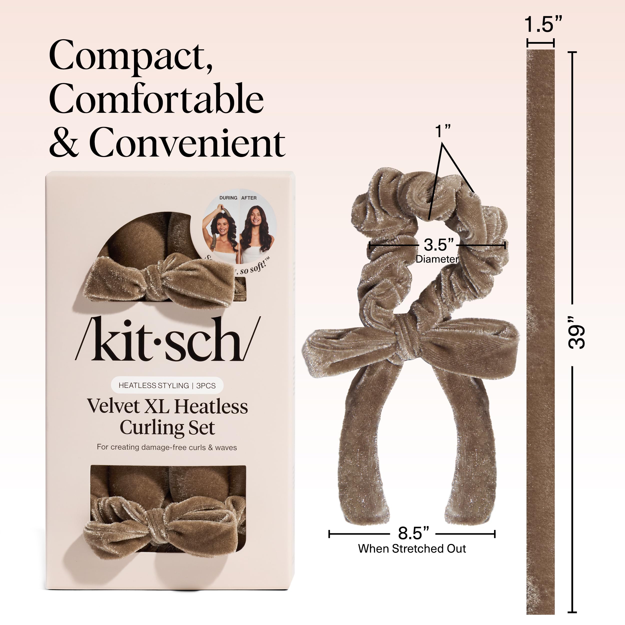 Kitsch Satin Heatless Curlers Set – Heatless Curls Overnight with 34" Hair Curler & 2 Satin Scrunchies – Comfortable Hair Curlers to Sleep In for Frizz-Free, No Heat Damage Styling - Sunset Tie Dye