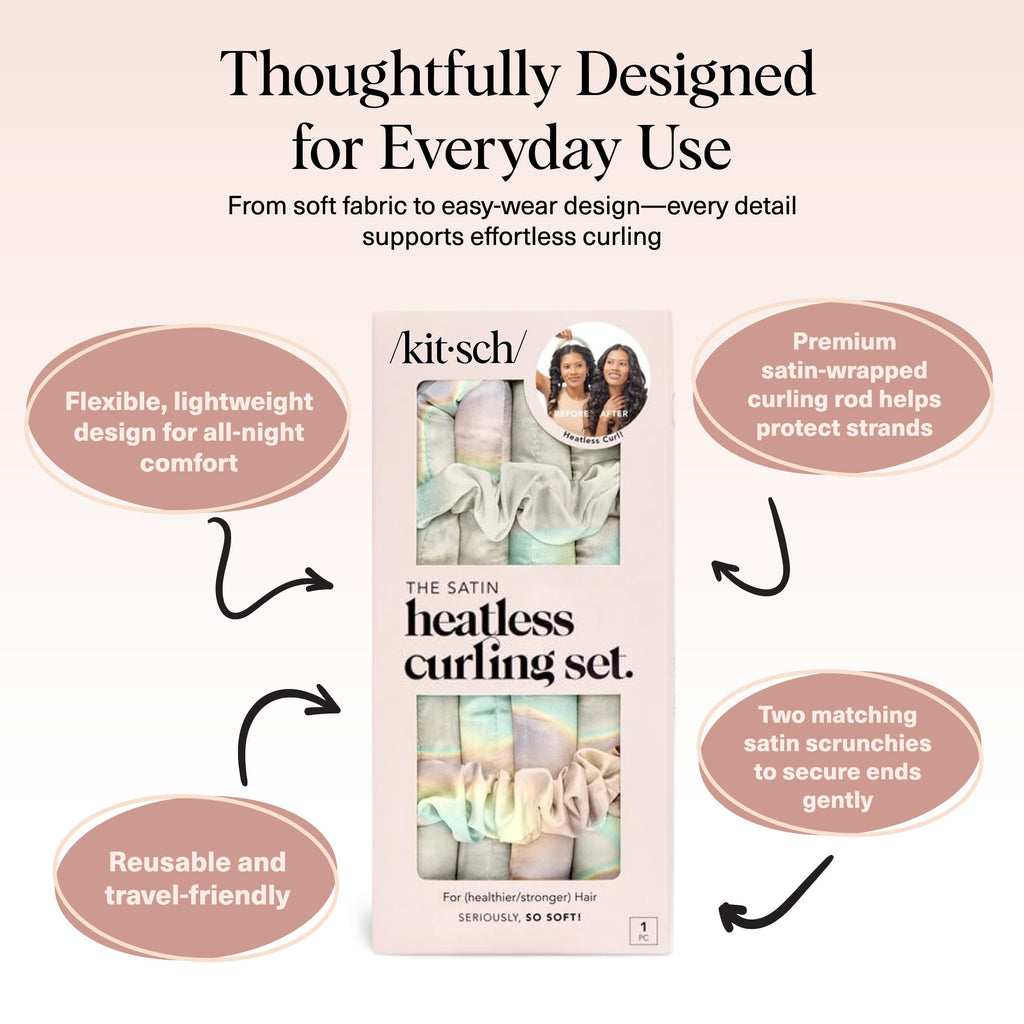 Kitsch Satin Heatless Curlers Set – Heatless Curls Overnight with 34" Hair Curler & 2 Satin Scrunchies – Comfortable Hair Curlers to Sleep In for Frizz-Free, No Heat Damage Styling - Sunset Tie Dye