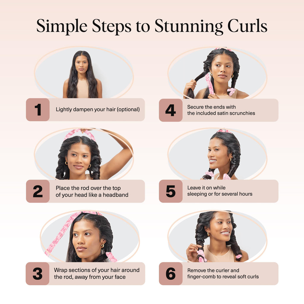 Kitsch Satin Heatless Curlers Set – Heatless Curls Overnight with 34" Hair Curler & 2 Satin Scrunchies – Comfortable Hair Curlers to Sleep In for Frizz-Free, No Heat Damage Styling - Sunset Tie Dye