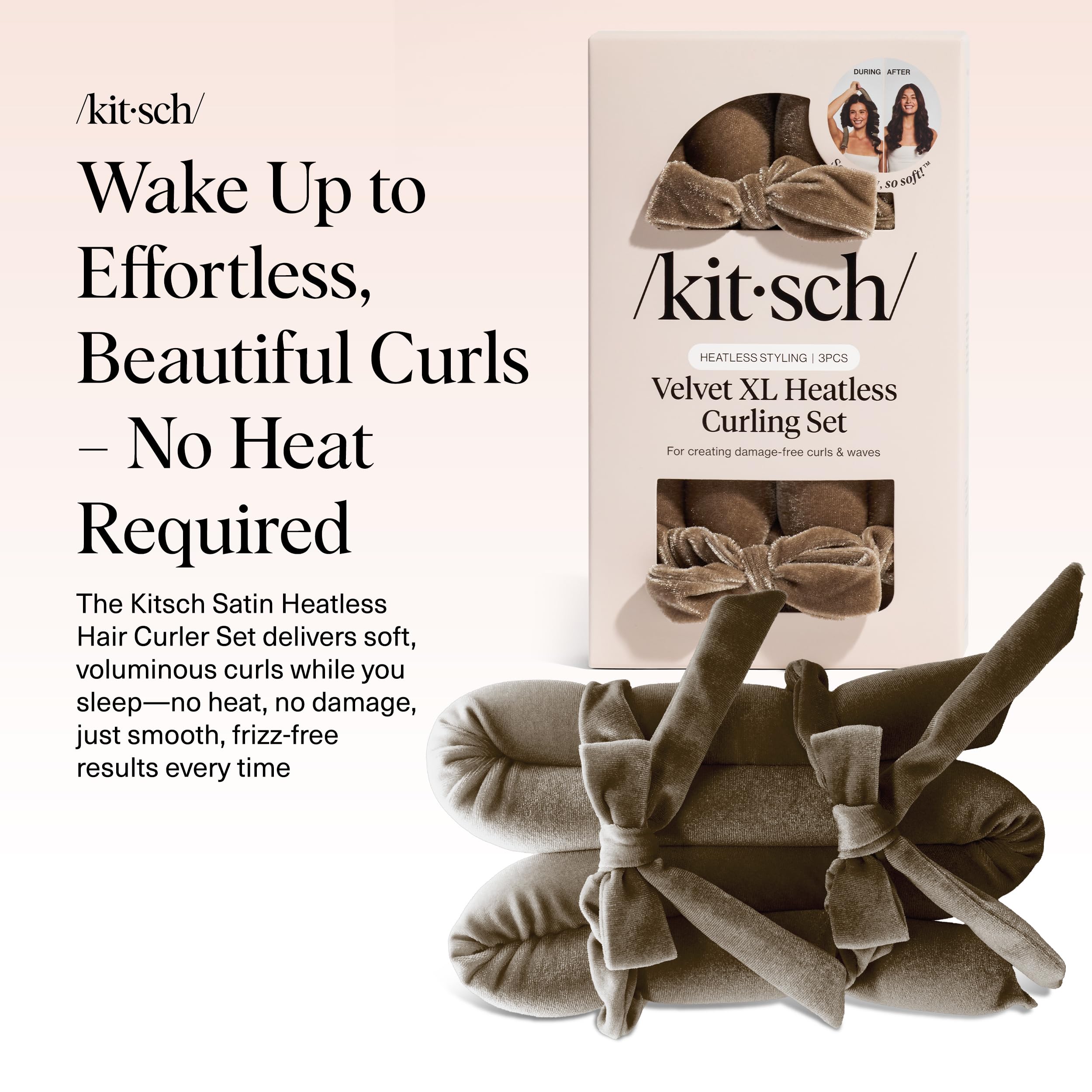 Kitsch Satin Heatless Curlers Set – Heatless Curls Overnight with 34" Hair Curler & 2 Satin Scrunchies – Comfortable Hair Curlers to Sleep In for Frizz-Free, No Heat Damage Styling - Sunset Tie Dye