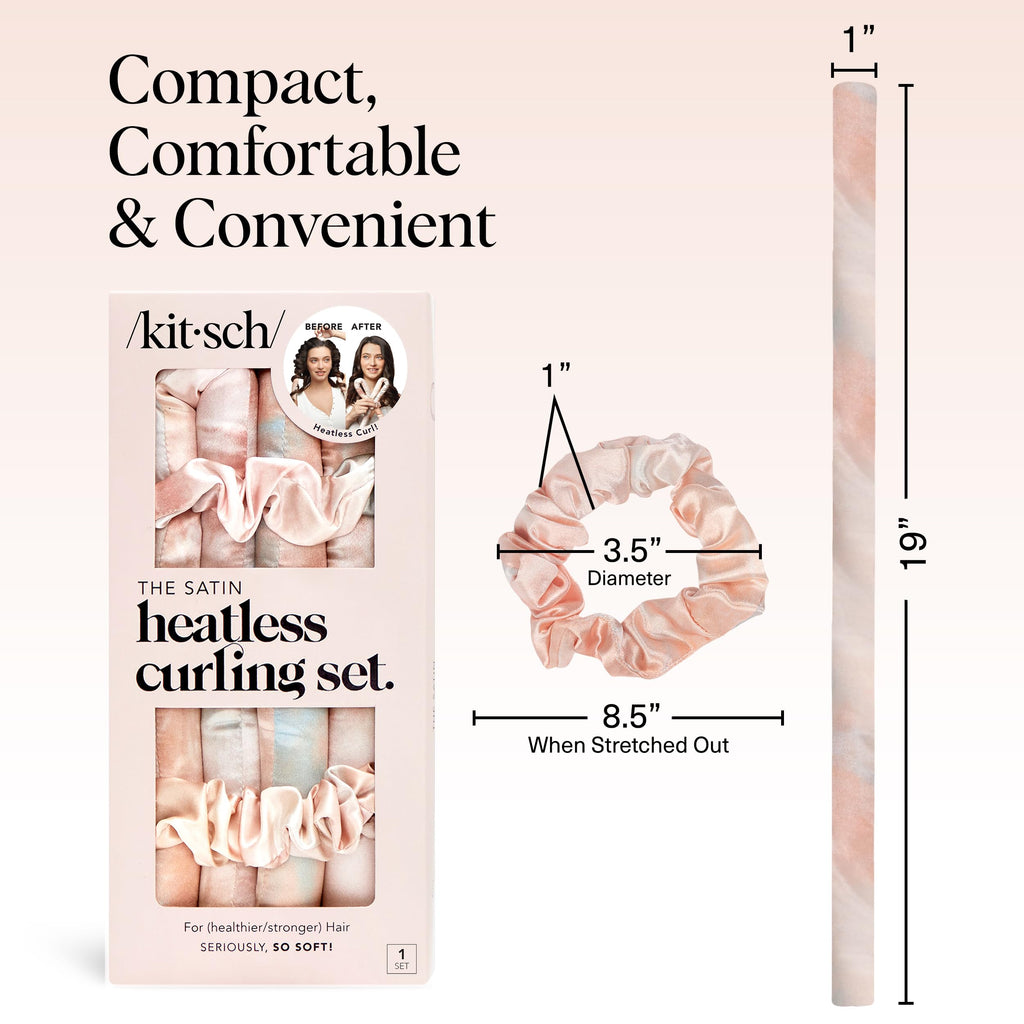 Kitsch Satin Heatless Curlers Set – Heatless Curls Overnight with 34" Hair Curler & 2 Satin Scrunchies – Comfortable Hair Curlers to Sleep In for Frizz-Free, No Heat Damage Styling - Sunset Tie Dye