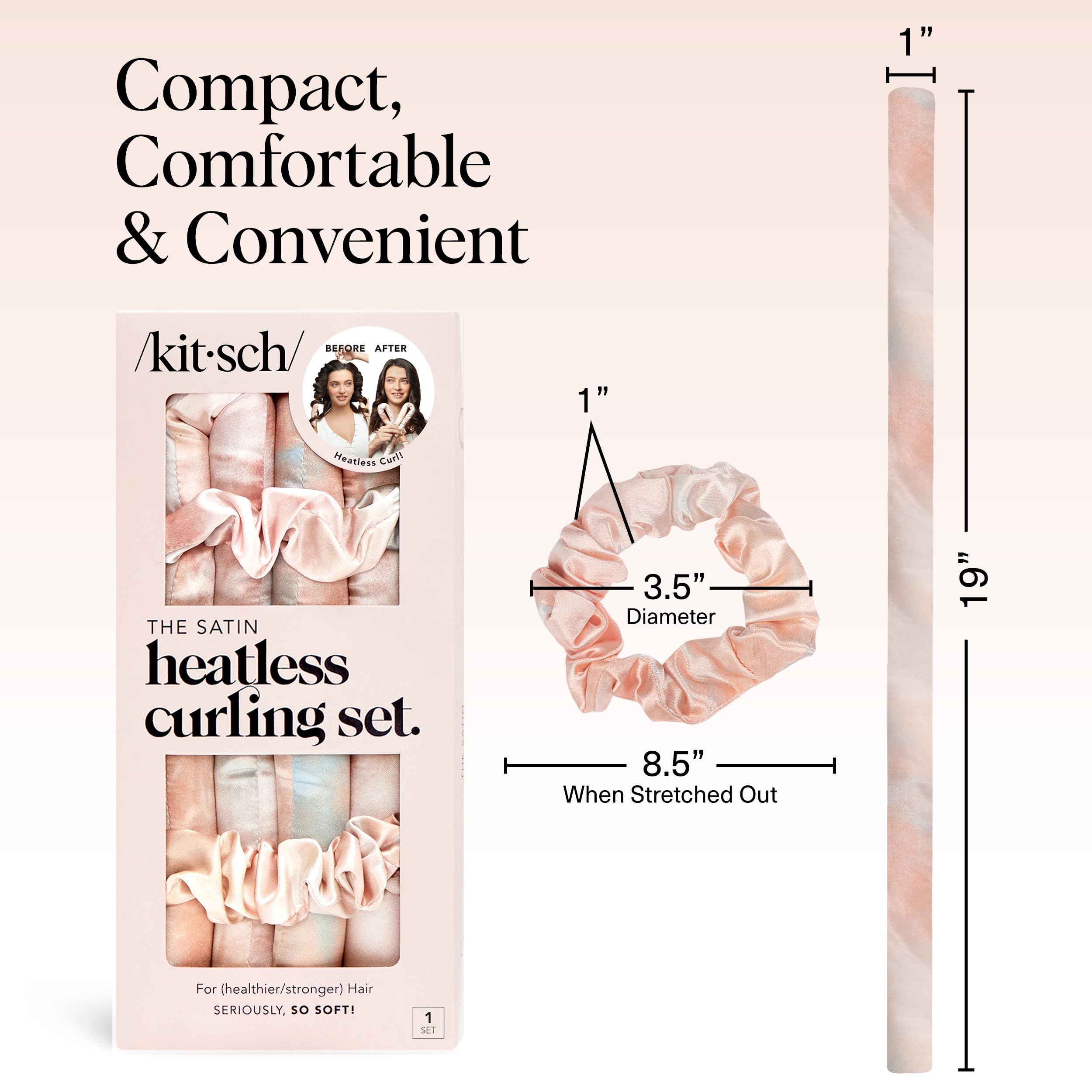 Kitsch Satin Heatless Curlers Set – Heatless Curls Overnight with 34" Hair Curler & 2 Satin Scrunchies – Comfortable Hair Curlers to Sleep In for Frizz-Free, No Heat Damage Styling - Sunset Tie Dye