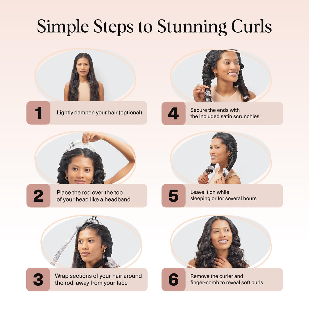 Kitsch Satin Heatless Curlers Set – Heatless Curls Overnight with 34" Hair Curler & 2 Satin Scrunchies – Comfortable Hair Curlers to Sleep In for Frizz-Free, No Heat Damage Styling - Sunset Tie Dye