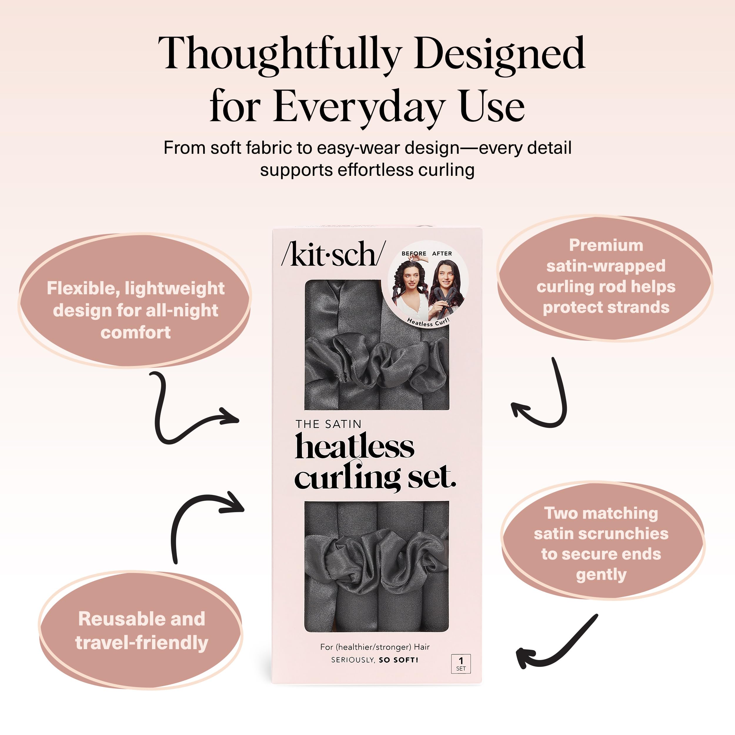 Kitsch Satin Heatless Curlers Set – Heatless Curls Overnight with 34" Hair Curler & 2 Satin Scrunchies – Comfortable Hair Curlers to Sleep In for Frizz-Free, No Heat Damage Styling - Sunset Tie Dye