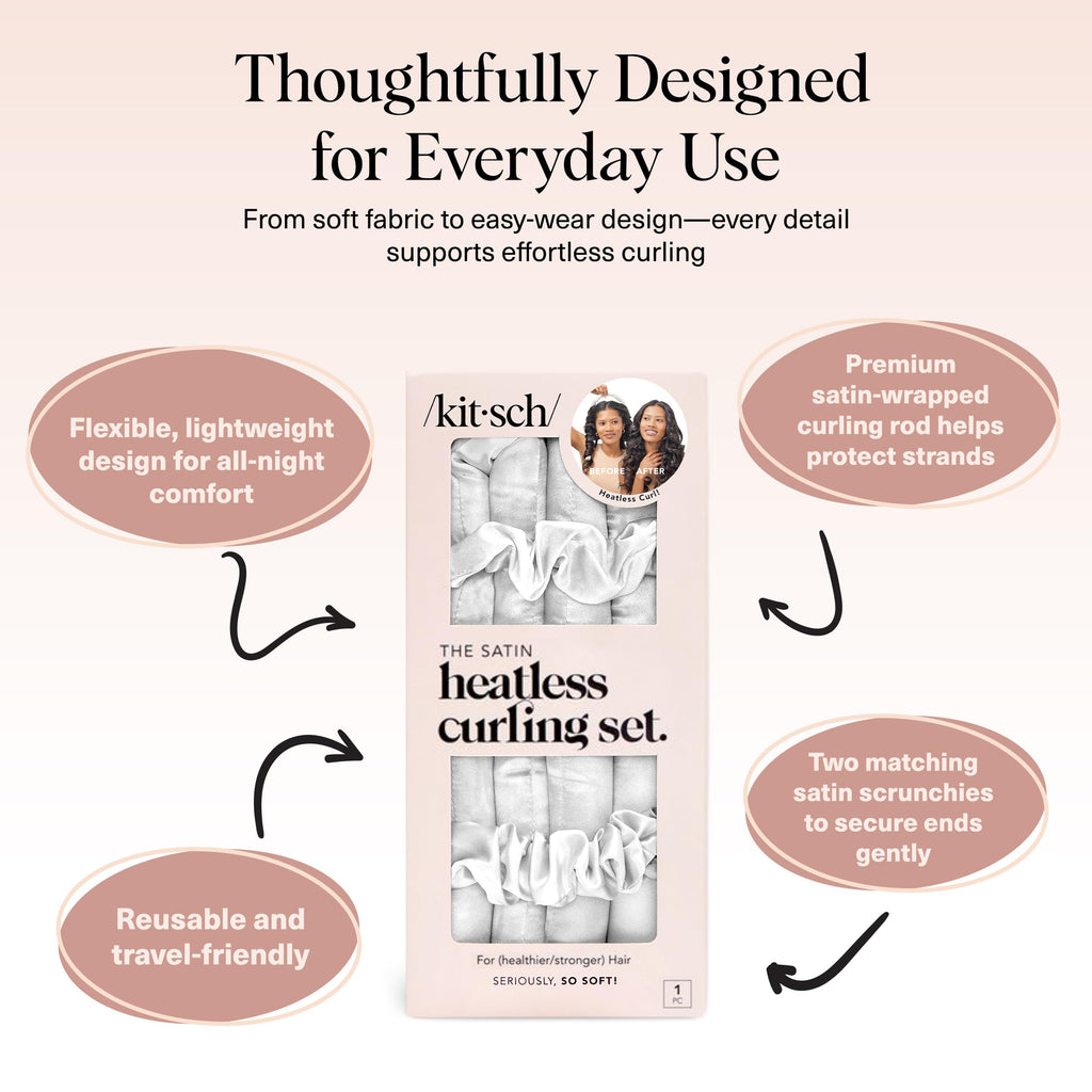 Kitsch Satin Heatless Curlers Set – Heatless Curls Overnight with 34" Hair Curler & 2 Satin Scrunchies – Comfortable Hair Curlers to Sleep In for Frizz-Free, No Heat Damage Styling - Sunset Tie Dye