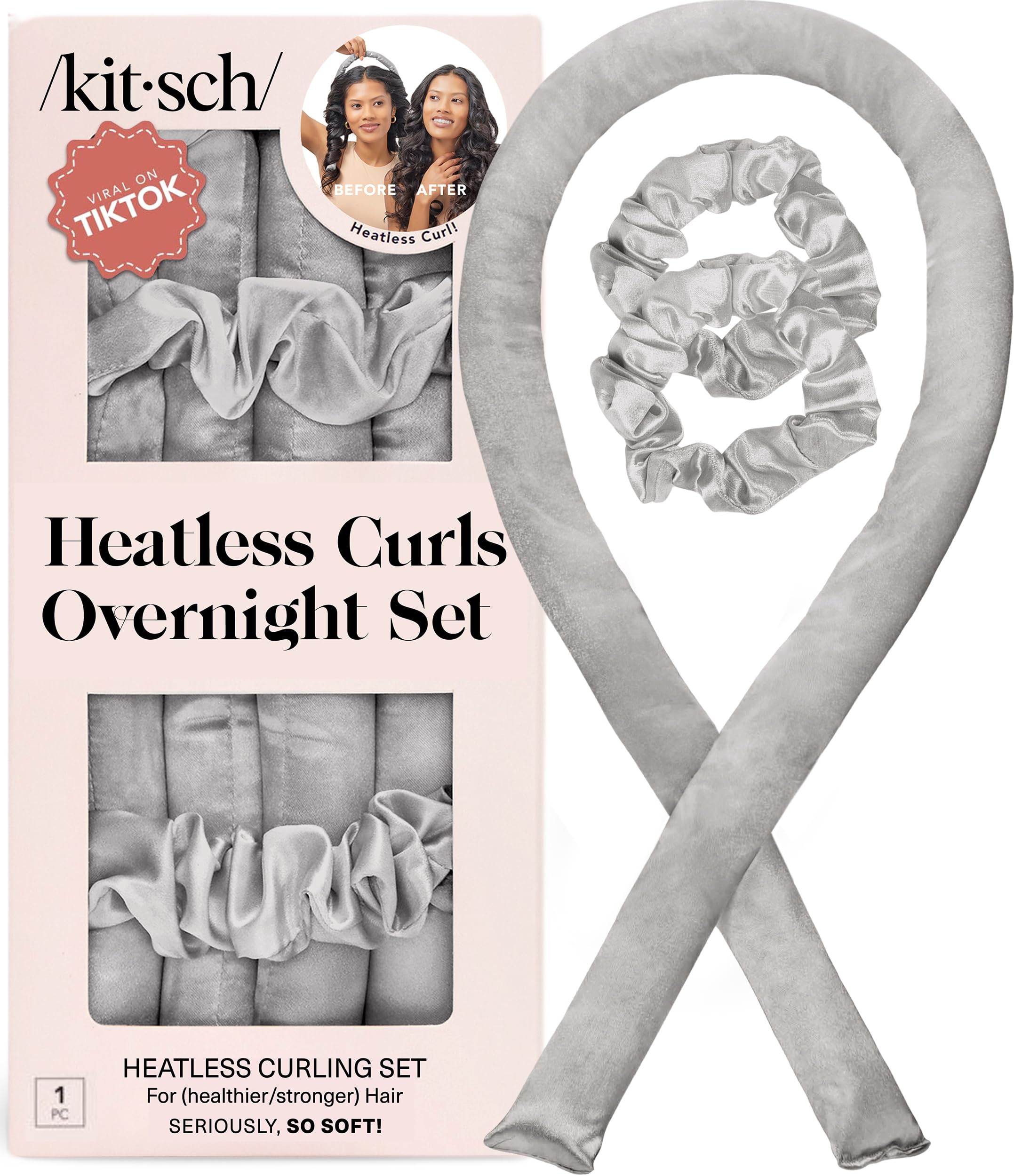 Kitsch Satin Heatless Curlers Set – Heatless Curls Overnight with 34" Hair Curler & 2 Satin Scrunchies – Comfortable Hair Curlers to Sleep In for Frizz-Free, No Heat Damage Styling - Sunset Tie Dye