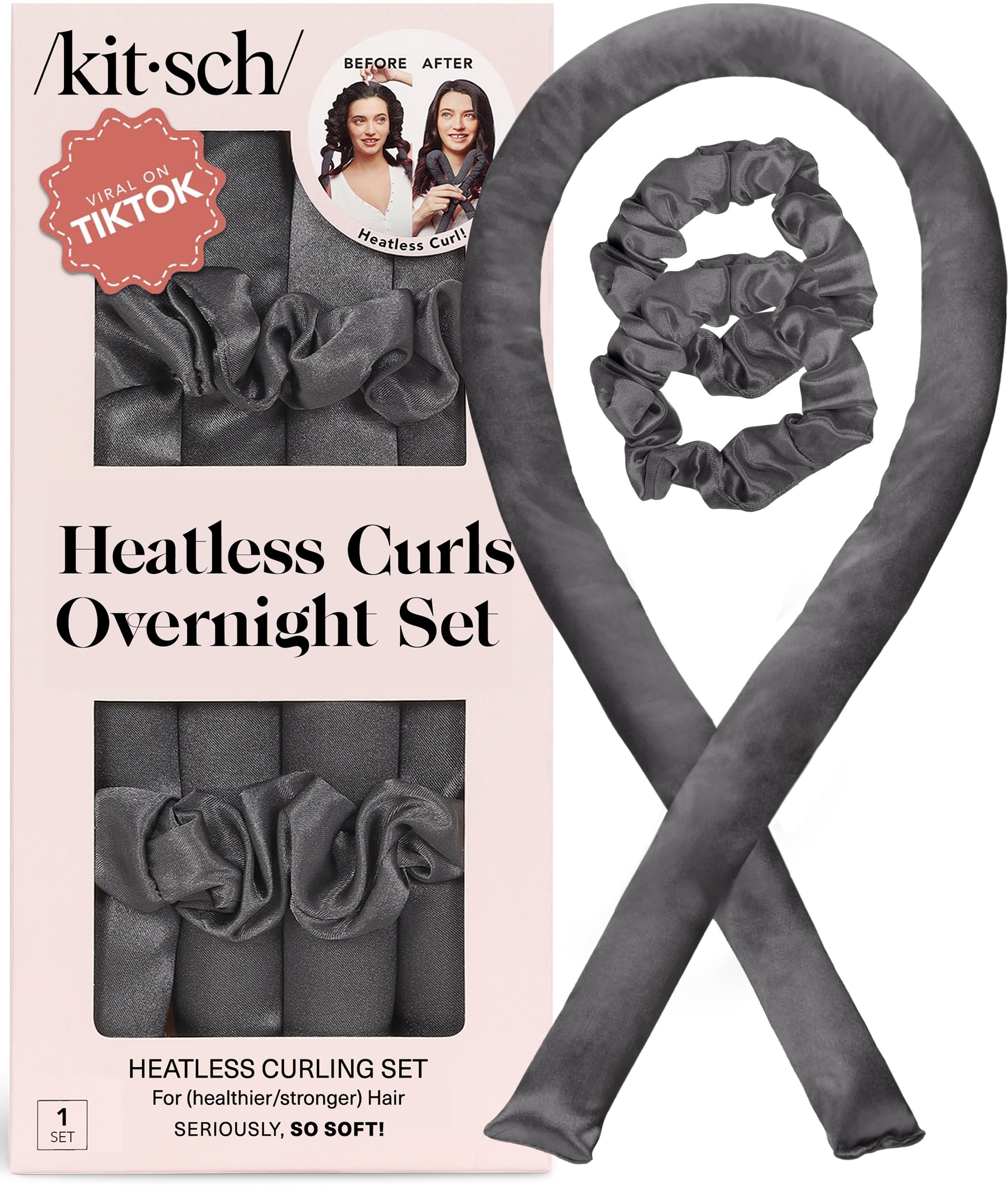 Kitsch Satin Heatless Curlers Set – Heatless Curls Overnight with 34" Hair Curler & 2 Satin Scrunchies – Comfortable Hair Curlers to Sleep In for Frizz-Free, No Heat Damage Styling - Sunset Tie Dye