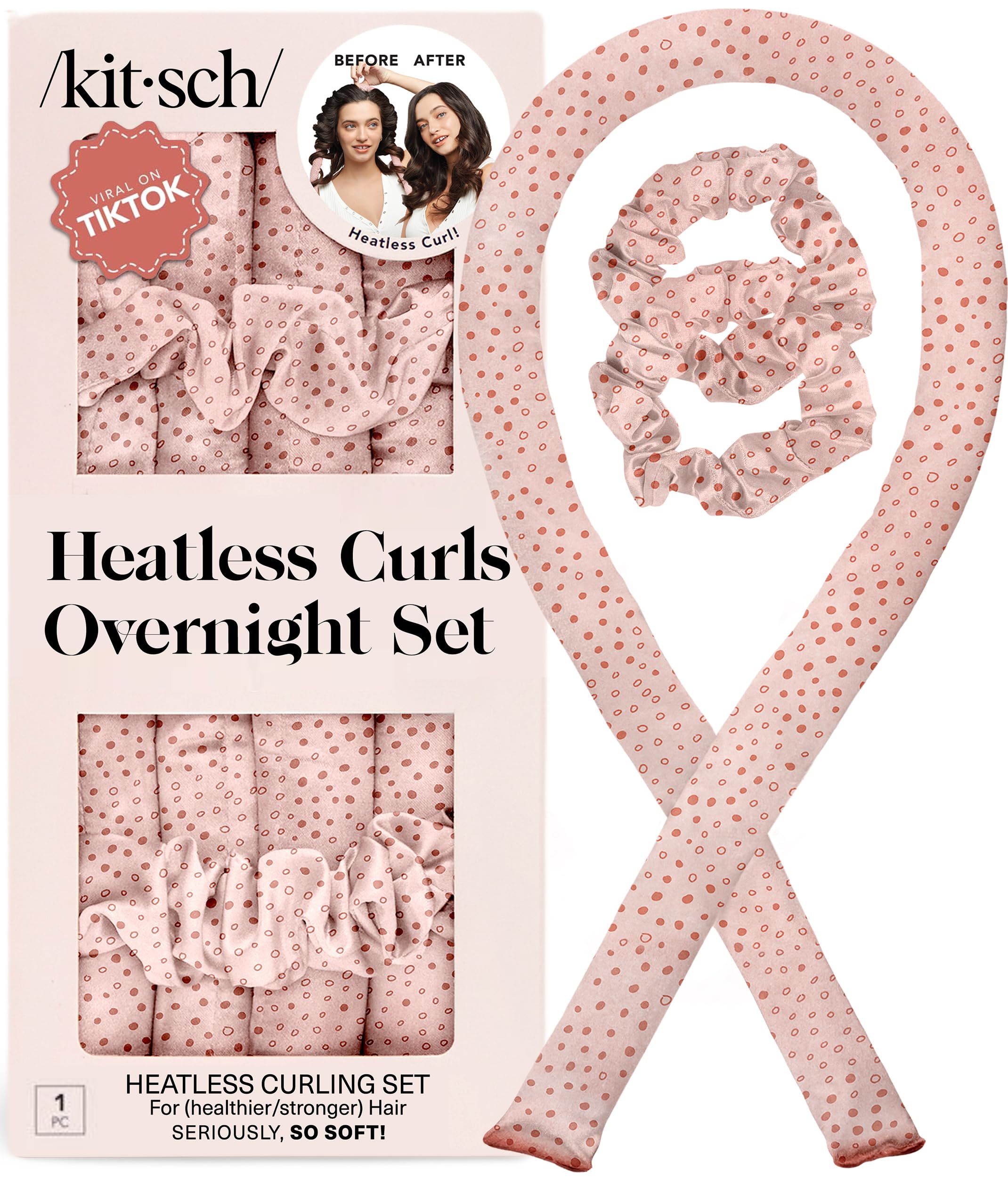 Kitsch Satin Heatless Curlers Set – Heatless Curls Overnight with 34" Hair Curler & 2 Satin Scrunchies – Comfortable Hair Curlers to Sleep In for Frizz-Free, No Heat Damage Styling - Sunset Tie Dye