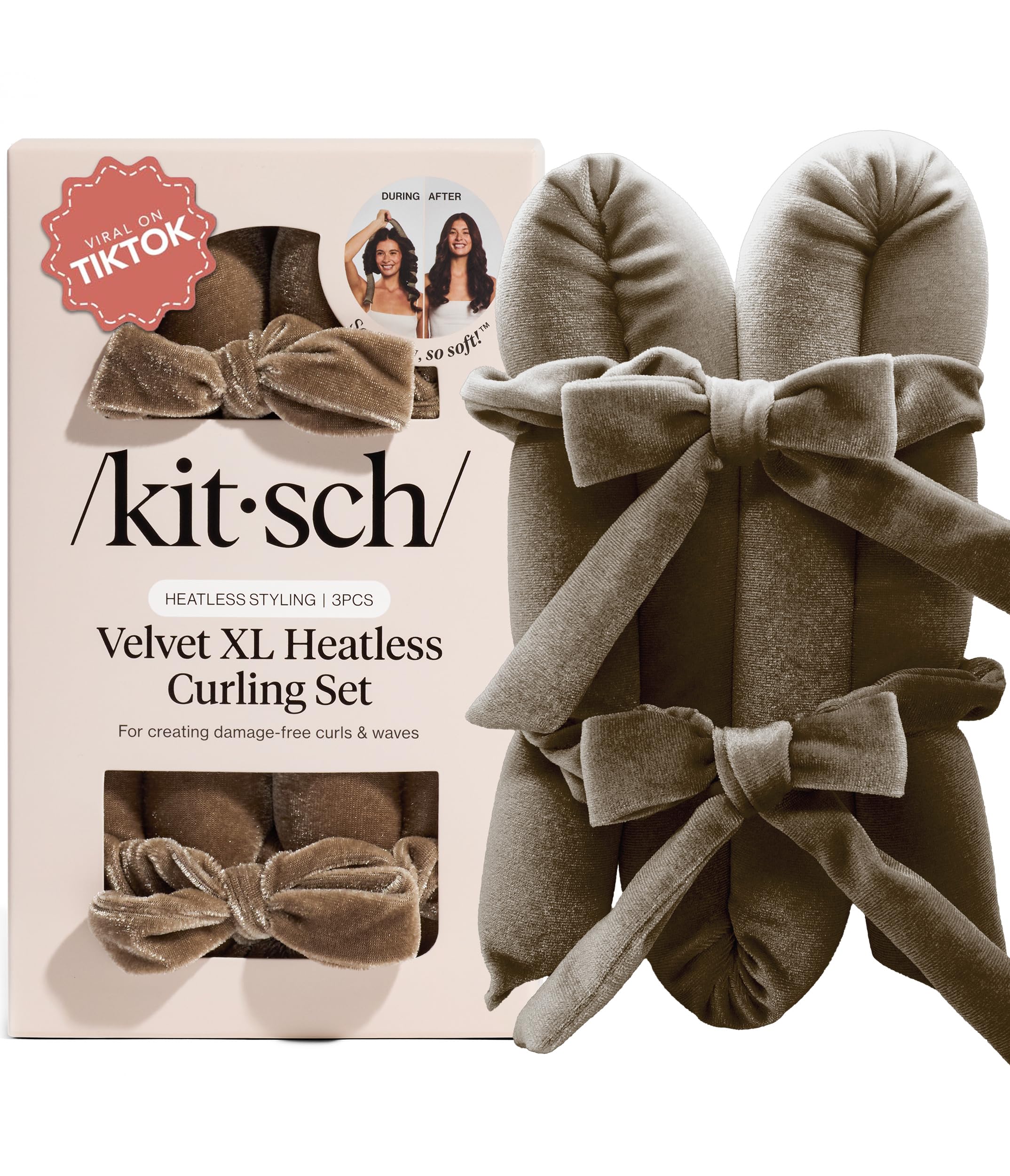 Kitsch Satin Heatless Curlers Set – Heatless Curls Overnight with 34" Hair Curler & 2 Satin Scrunchies – Comfortable Hair Curlers to Sleep In for Frizz-Free, No Heat Damage Styling - Sunset Tie Dye