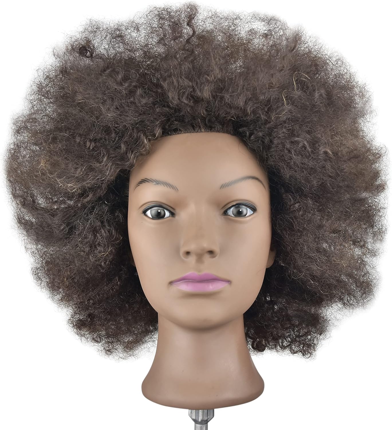 25,4 cm Afro trainingshoofd, 100% echt haar, mannequin-hoofd voor kapsel, inclusief clip